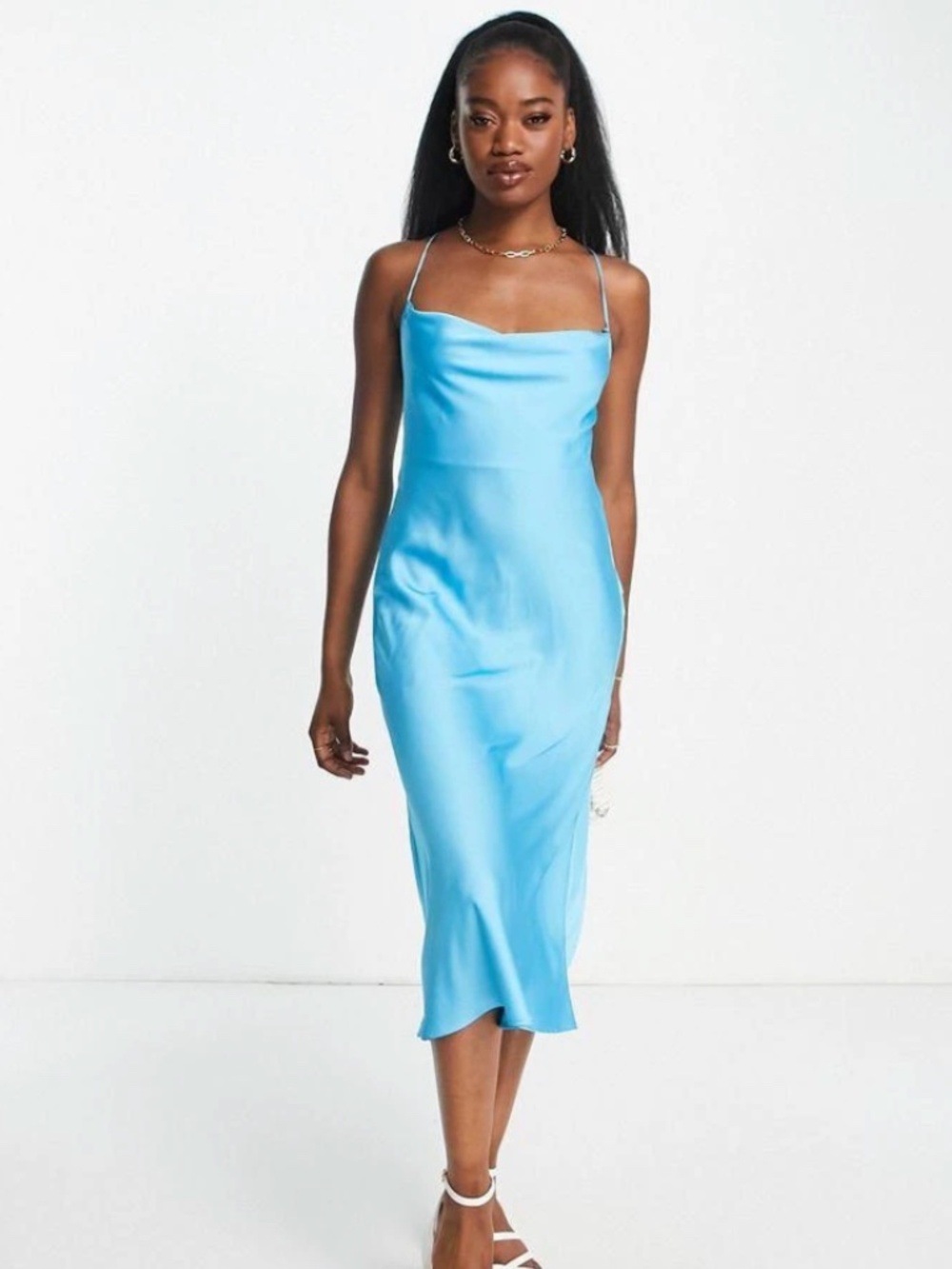 3 for $20 y2k blue satin slip dress tie back XS NWT Stradivarius